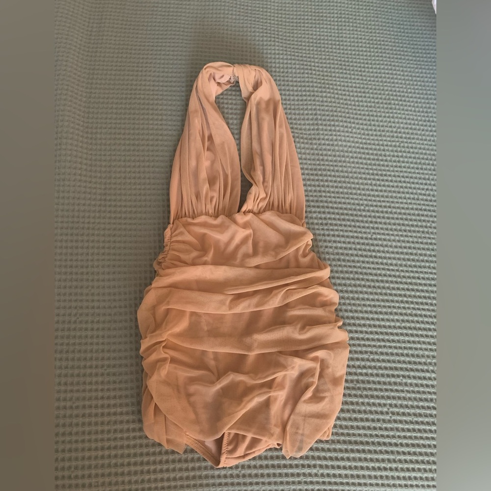 NWOT! Skin color Norma Kamali Nude Mesh Halter Swimsuit! - Picture 4 of 5